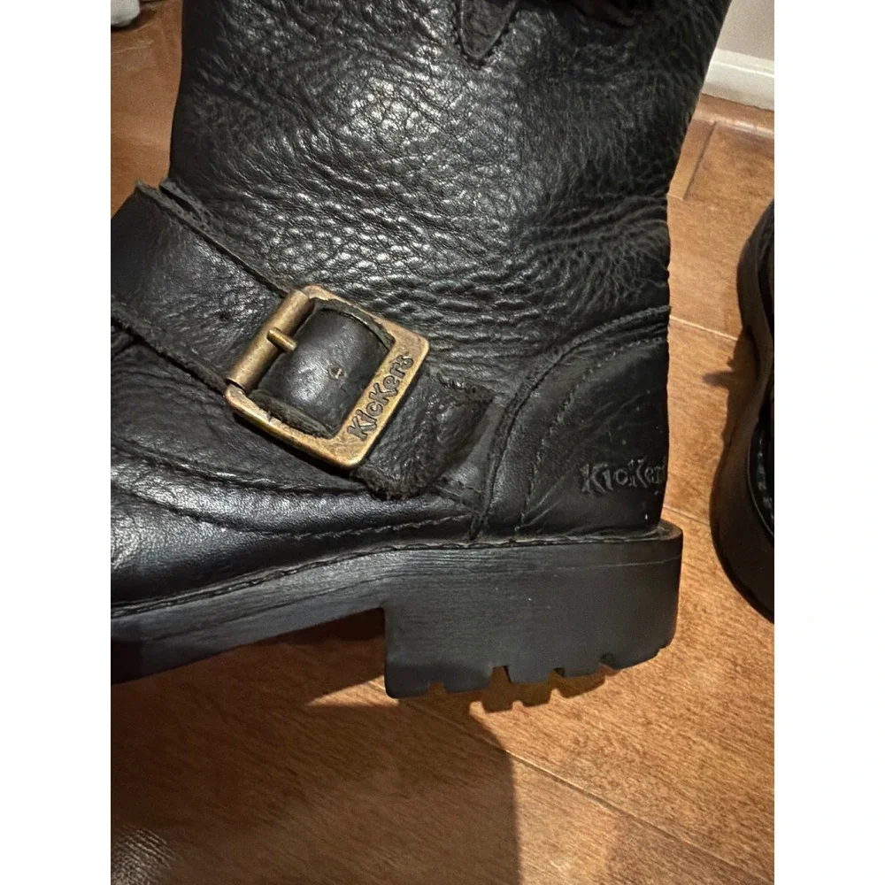 Kickers Engineer Boots Kids EU 30 Black Leather Buckle Moto Biker Harness Boot